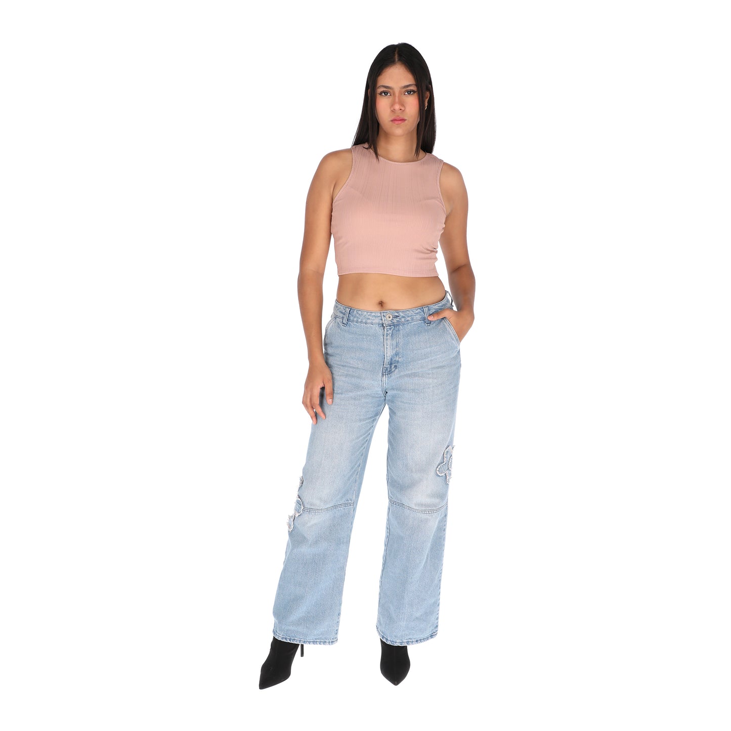 Crop top básico sin mangas rosa palo