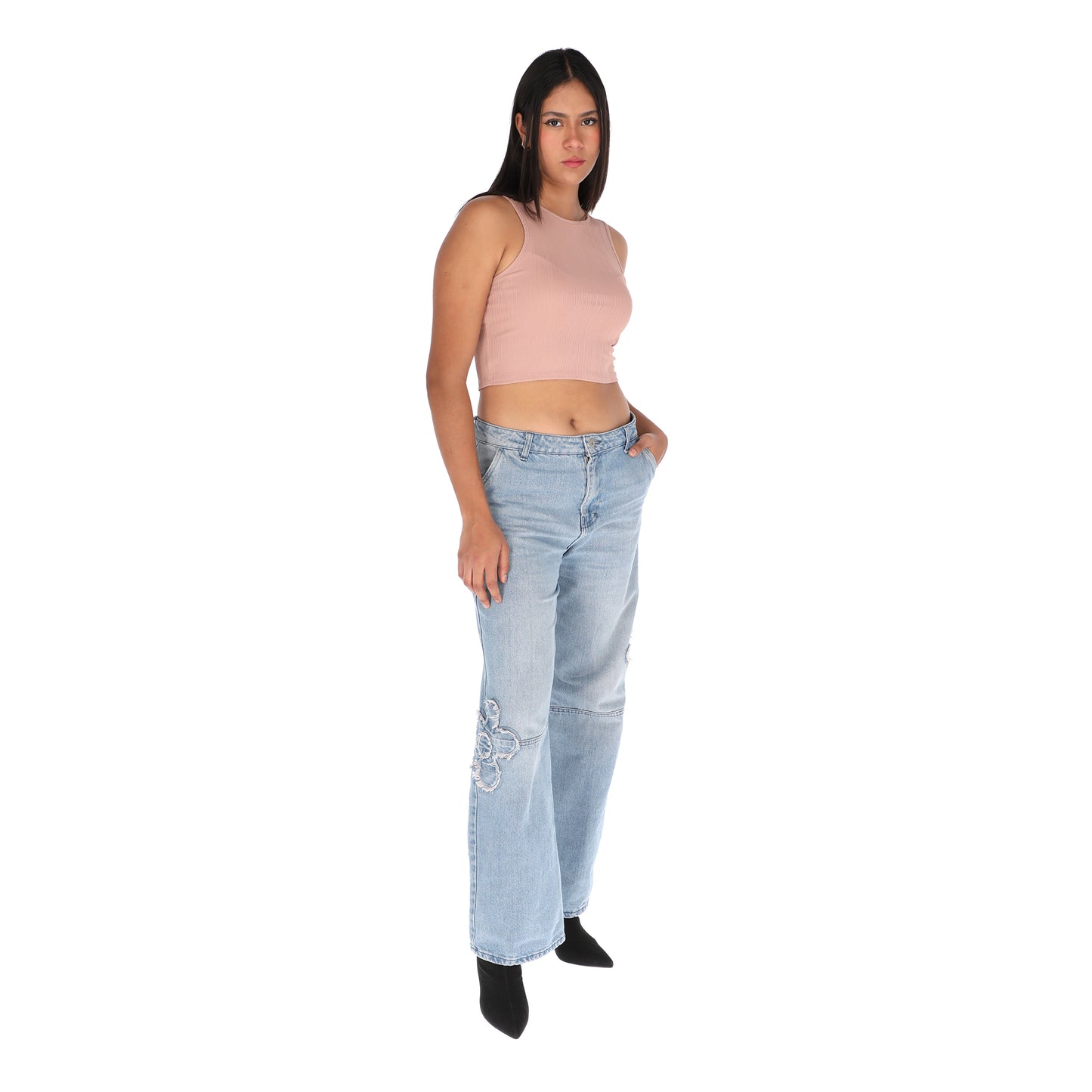 Crop top básico sin mangas rosa palo