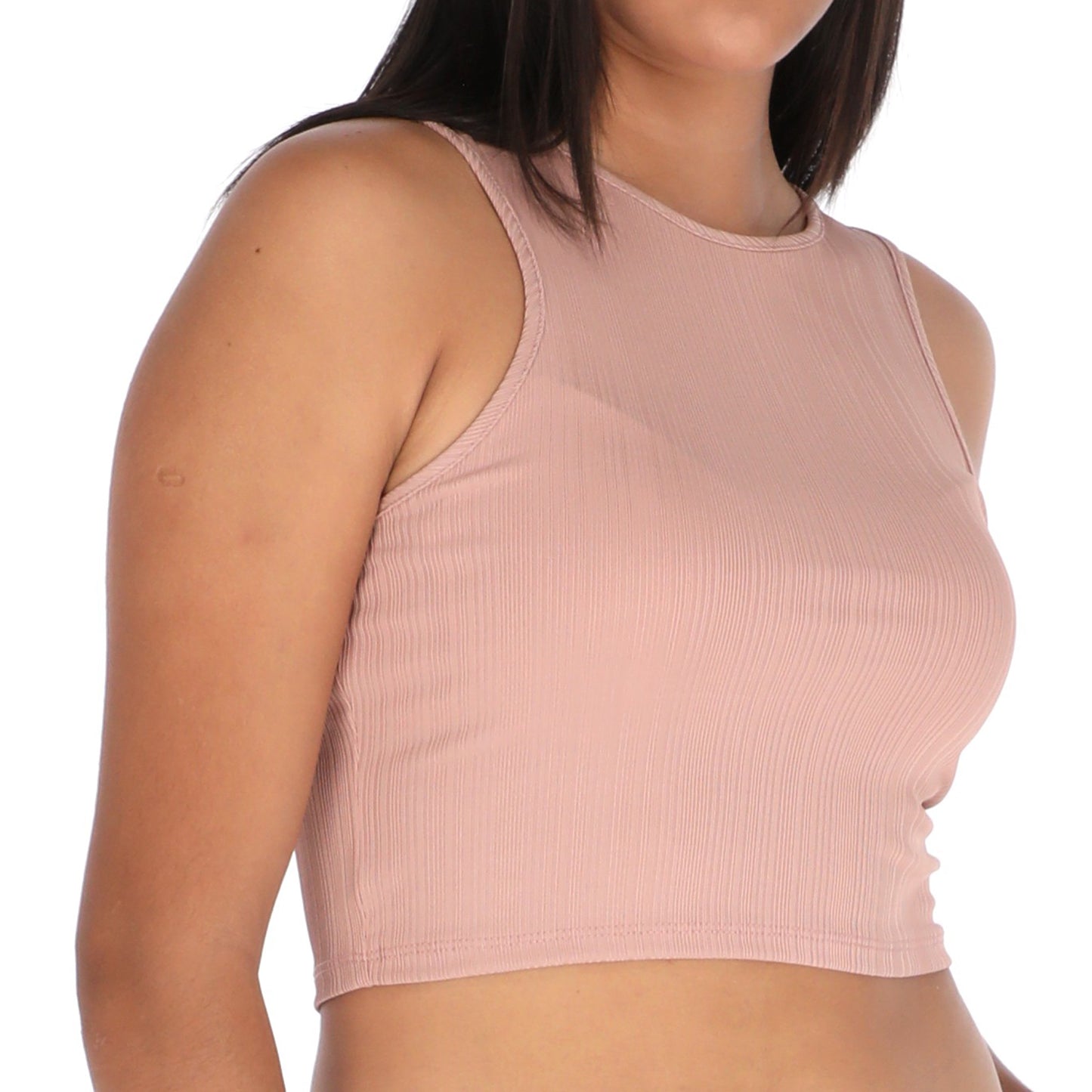 Crop top básico sin mangas rosa palo